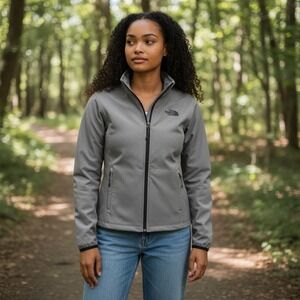The North Face Jacket Womens Medium M/M Windwall Gray Full Zip Outdoors‎ Hiking
